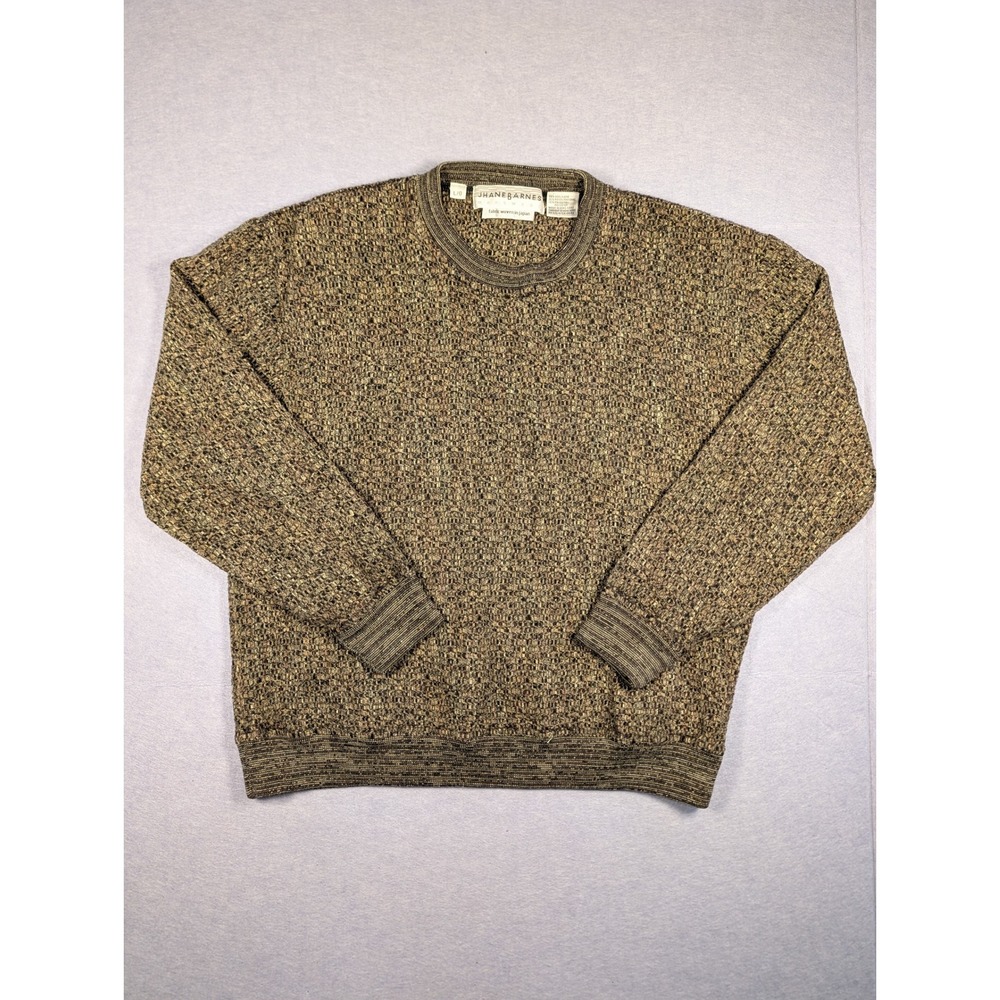 Jhane Barnes Sweater Mens L Brown Wool Blend Textured Crewneck Pullover Exc